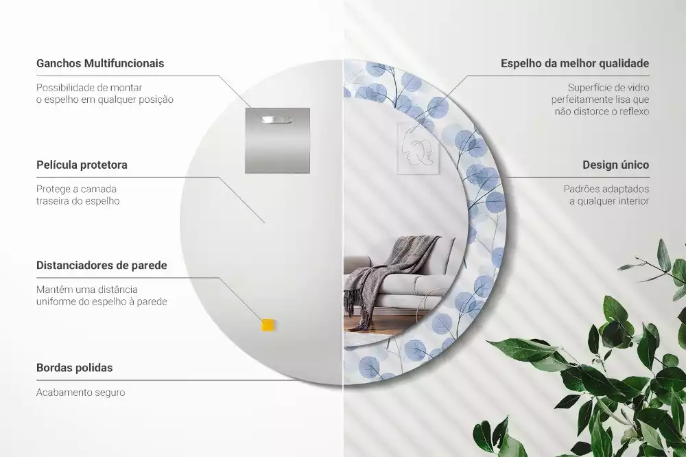 Kulaté dekorační zrcadlo Větve listy