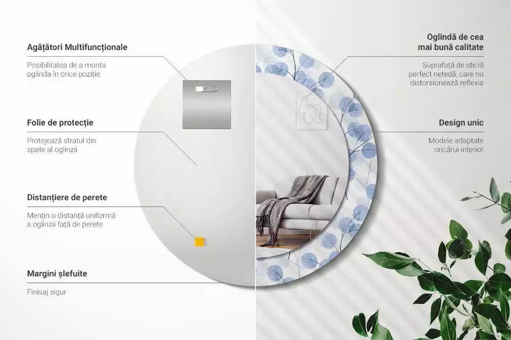 Kulaté dekorační zrcadlo Větve listy