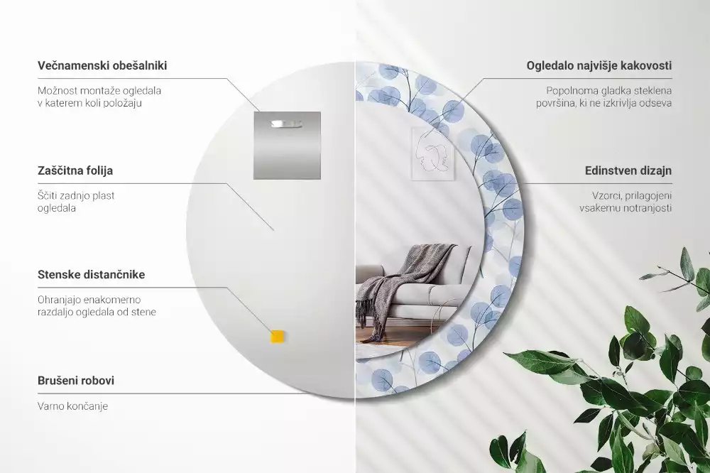 Kulaté dekorační zrcadlo Větve listy