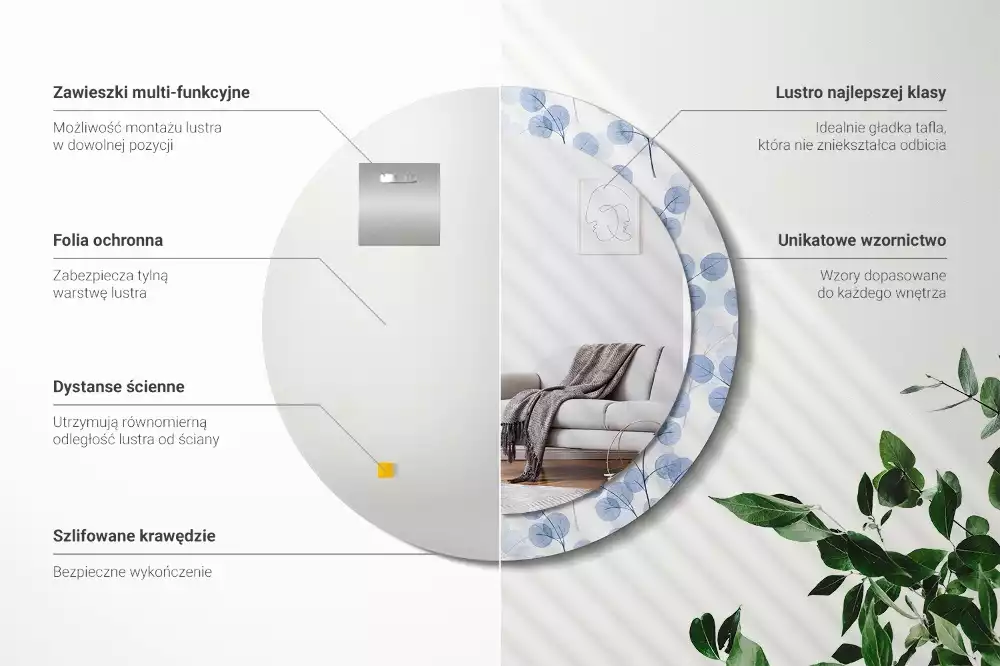 Kulaté dekorační zrcadlo Větve listy