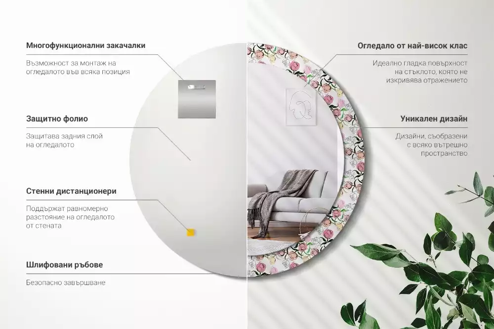 Kulaté dekorační zrcadlo Pupeny pivoňky