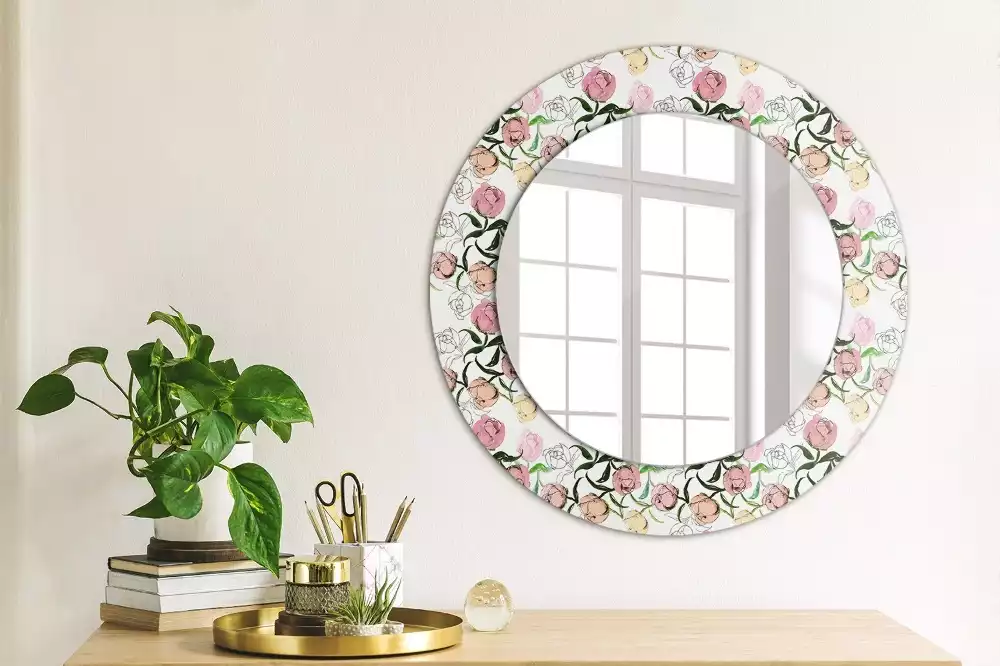 Kulaté dekorační zrcadlo Pupeny pivoňky