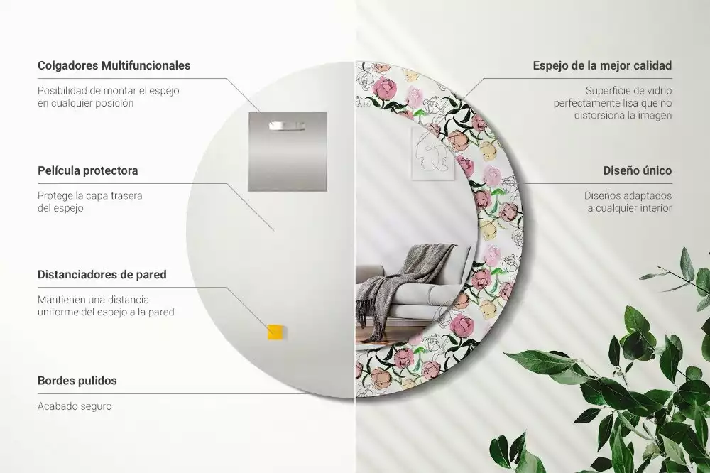 Kulaté dekorační zrcadlo Pupeny pivoňky