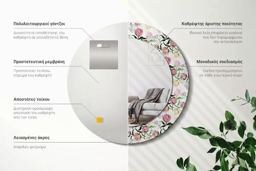 Kulaté dekorační zrcadlo Pupeny pivoňky