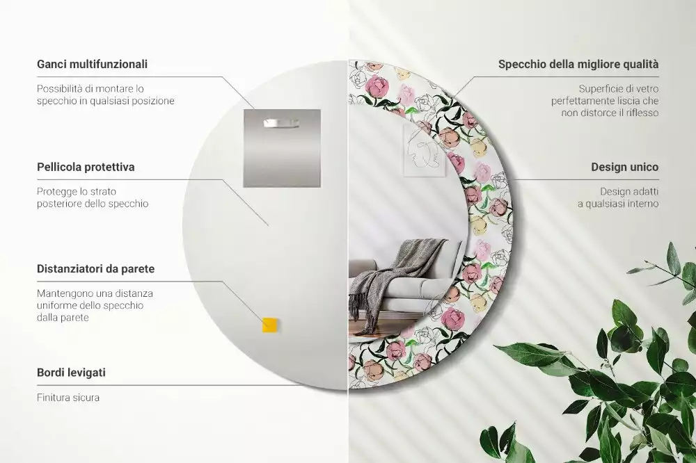 Kulaté dekorační zrcadlo Pupeny pivoňky