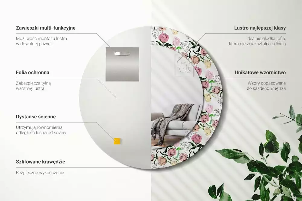 Kulaté dekorační zrcadlo Pupeny pivoňky