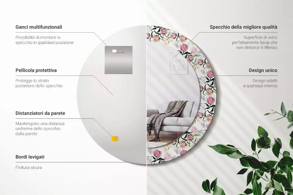 Kulaté dekorační zrcadlo Pupeny pivoňky