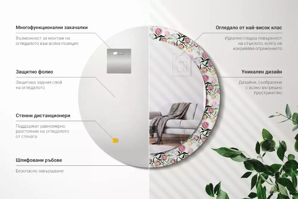 Kulaté dekorační zrcadlo Pupeny pivoňky