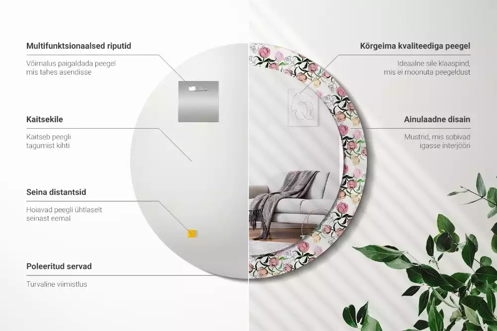 Kulaté dekorační zrcadlo Pupeny pivoňky