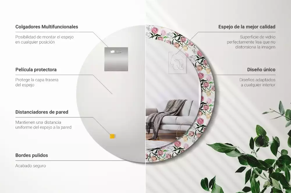 Kulaté dekorační zrcadlo Pupeny pivoňky