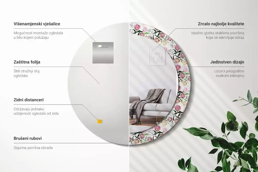 Kulaté dekorační zrcadlo Pupeny pivoňky