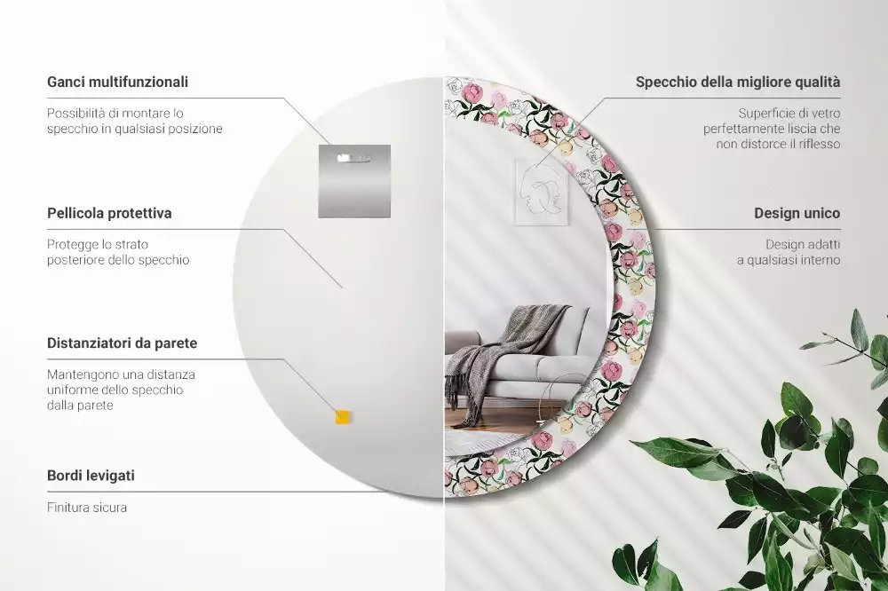 Kulaté dekorační zrcadlo Pupeny pivoňky