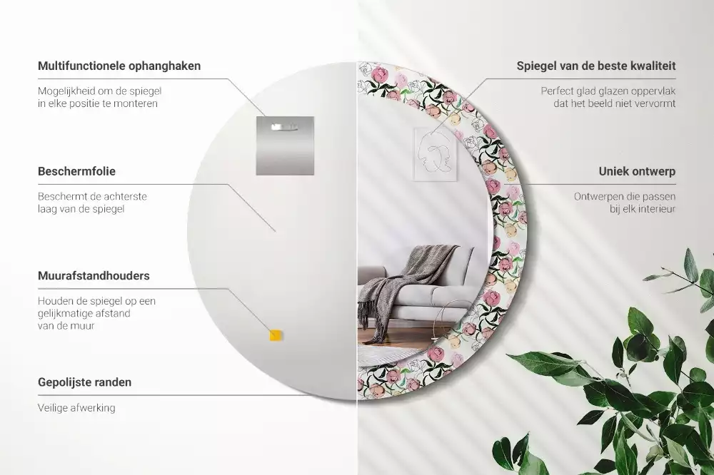 Kulaté dekorační zrcadlo Pupeny pivoňky