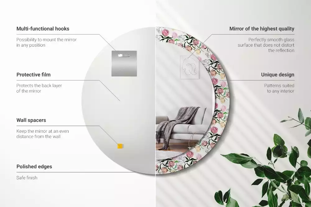 Kulaté dekorační zrcadlo Pupeny pivoňky