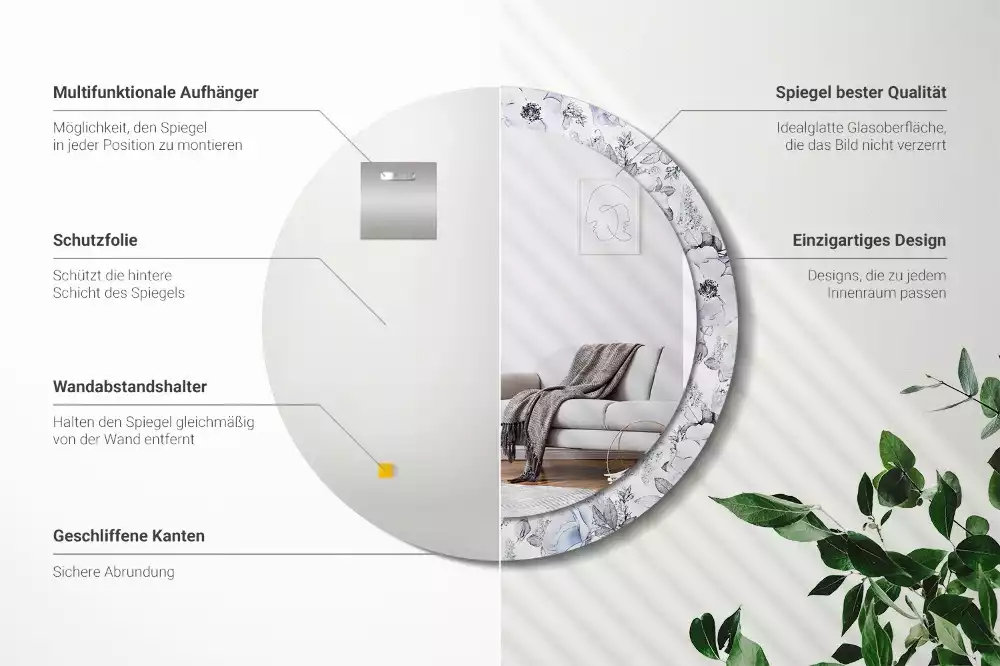 Kulaté dekorační zrcadlo na zeď Modré růže