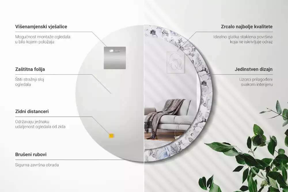 Kulaté dekorační zrcadlo na zeď Modré růže