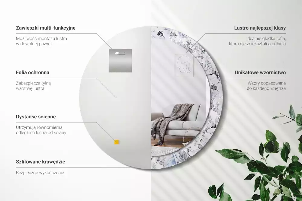 Kulaté dekorační zrcadlo na zeď Modré růže