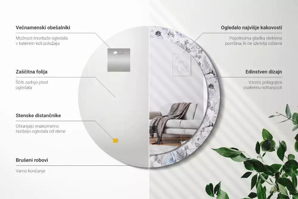 Kulaté dekorační zrcadlo na zeď Modré růže