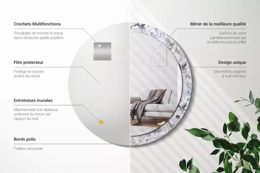 Kulaté dekorační zrcadlo na zeď Modré růže