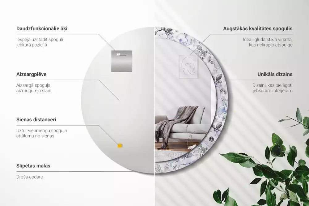 Kulaté dekorační zrcadlo na zeď Modré růže