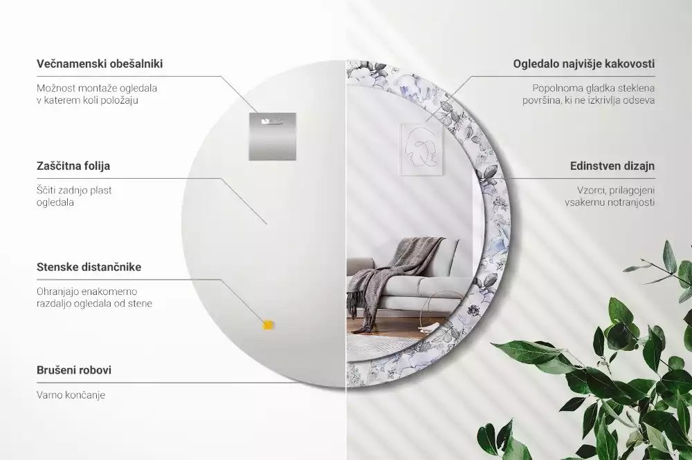 Kulaté dekorační zrcadlo na zeď Modré růže