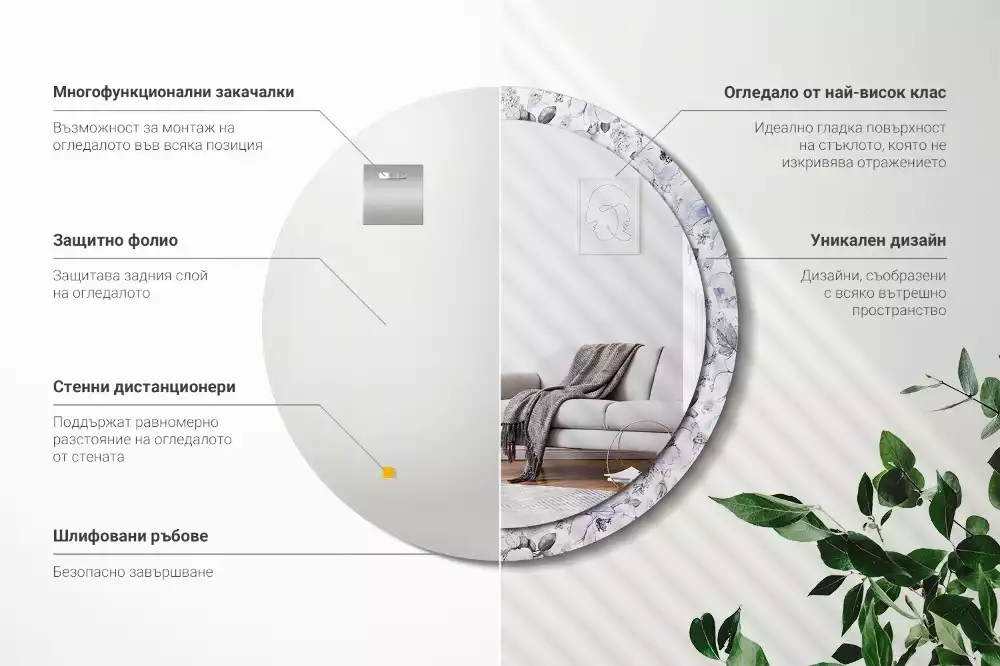 Kulaté dekorační zrcadlo na zeď Modré růže