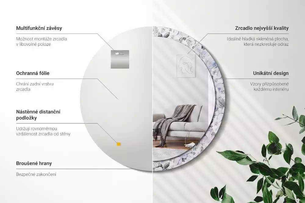 Kulaté dekorační zrcadlo na zeď Modré růže