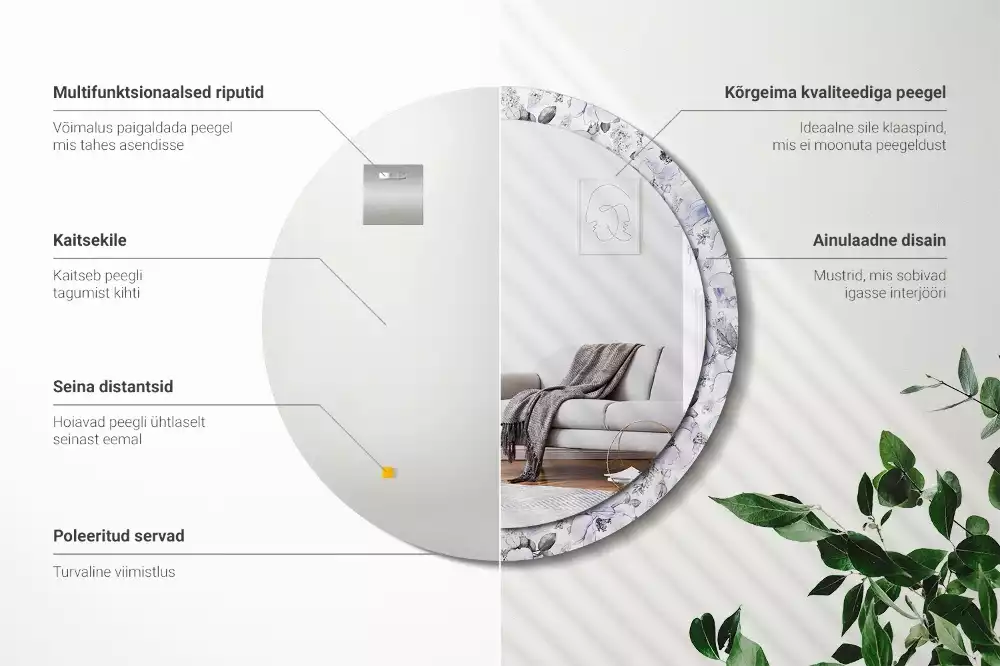 Kulaté dekorační zrcadlo na zeď Modré růže