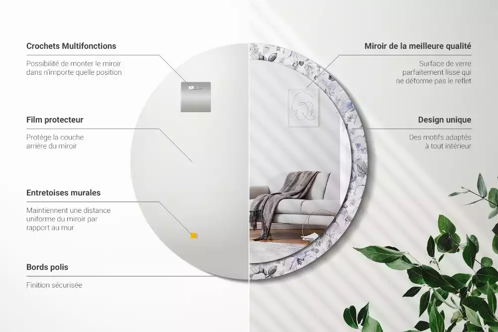 Kulaté dekorační zrcadlo na zeď Modré růže