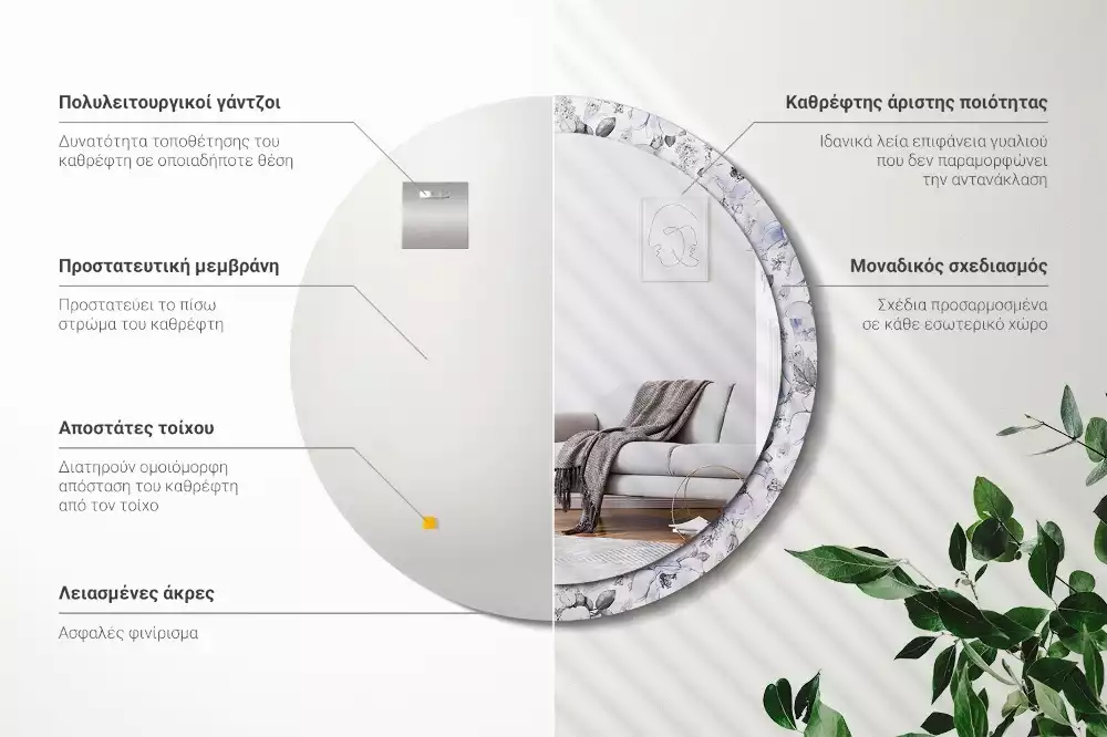 Kulaté dekorační zrcadlo na zeď Modré růže