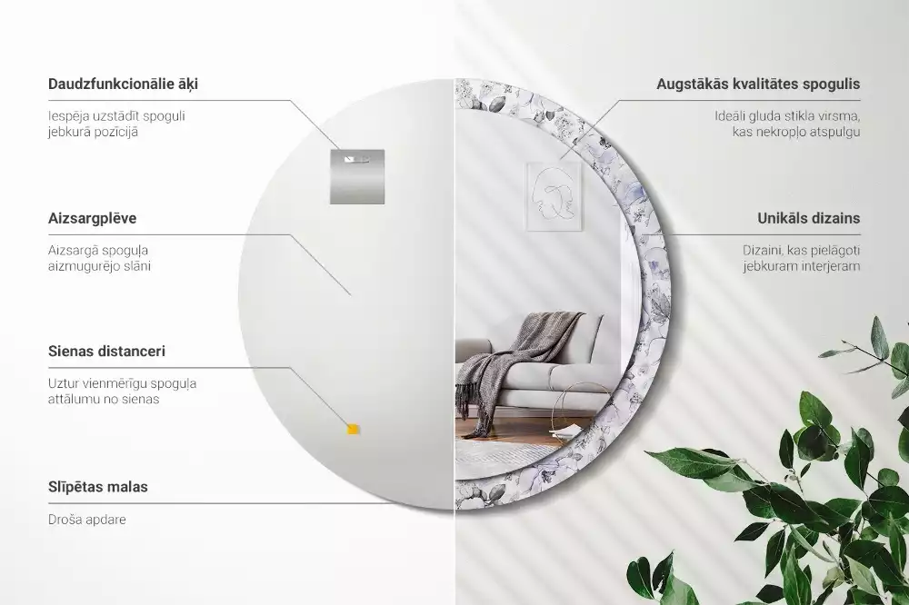 Kulaté dekorační zrcadlo na zeď Modré růže