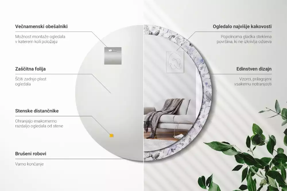 Kulaté dekorační zrcadlo na zeď Modré růže