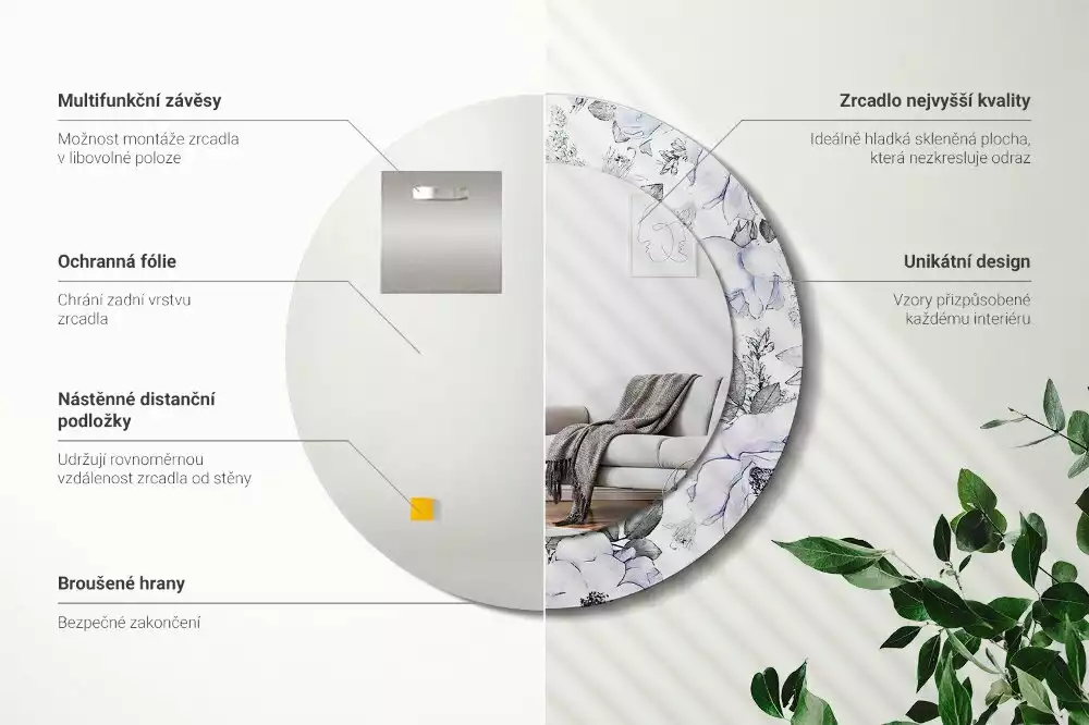 Kulaté dekorační zrcadlo na zeď Modré růže