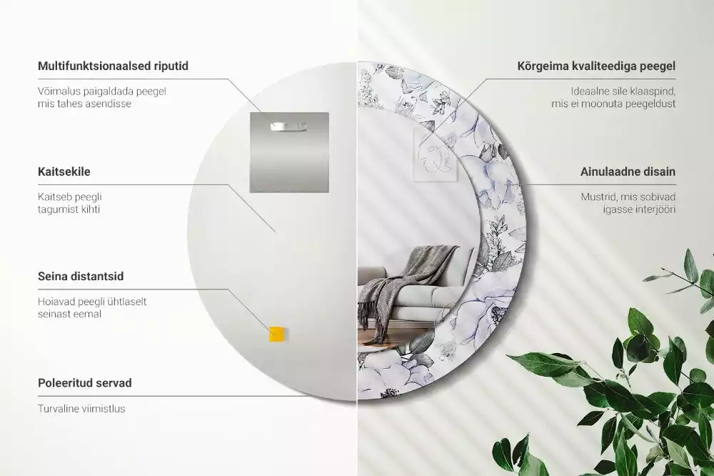 Kulaté dekorační zrcadlo na zeď Modré růže