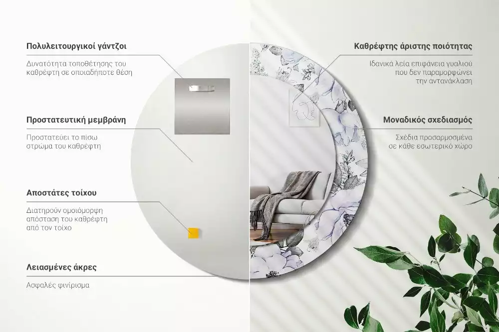 Kulaté dekorační zrcadlo na zeď Modré růže