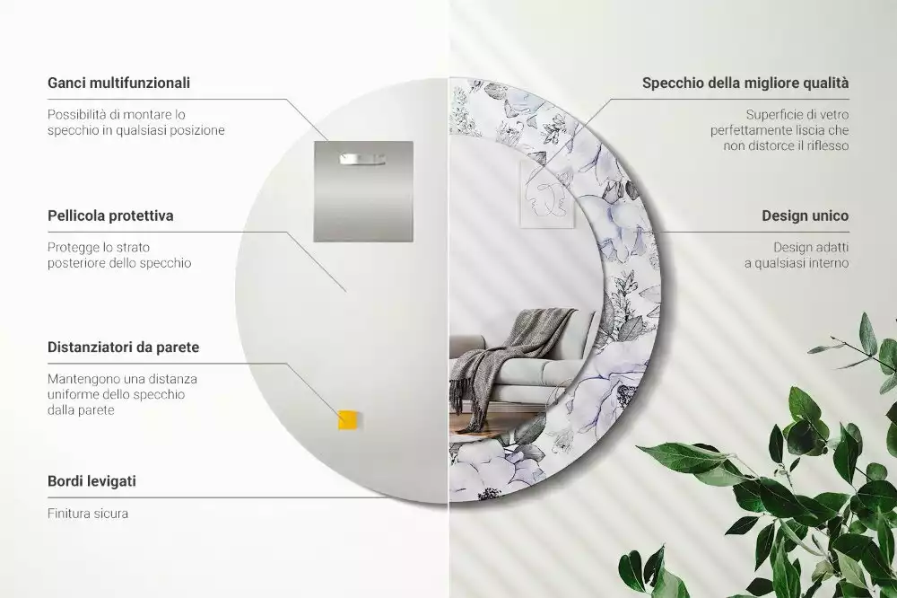 Kulaté dekorační zrcadlo na zeď Modré růže