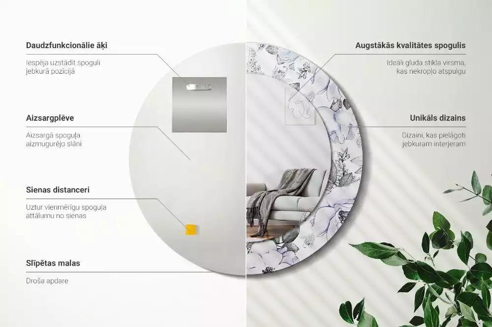 Kulaté dekorační zrcadlo na zeď Modré růže