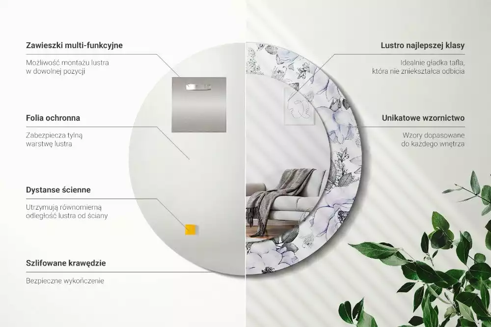 Kulaté dekorační zrcadlo na zeď Modré růže