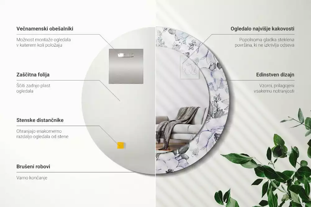 Kulaté dekorační zrcadlo na zeď Modré růže