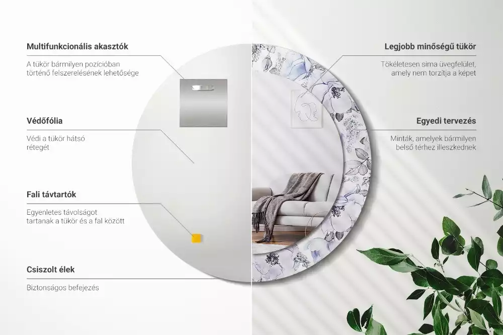 Kulaté dekorační zrcadlo na zeď Modré růže