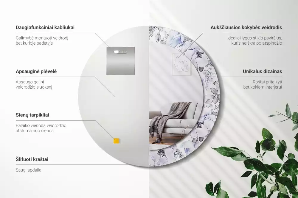 Kulaté dekorační zrcadlo na zeď Modré růže