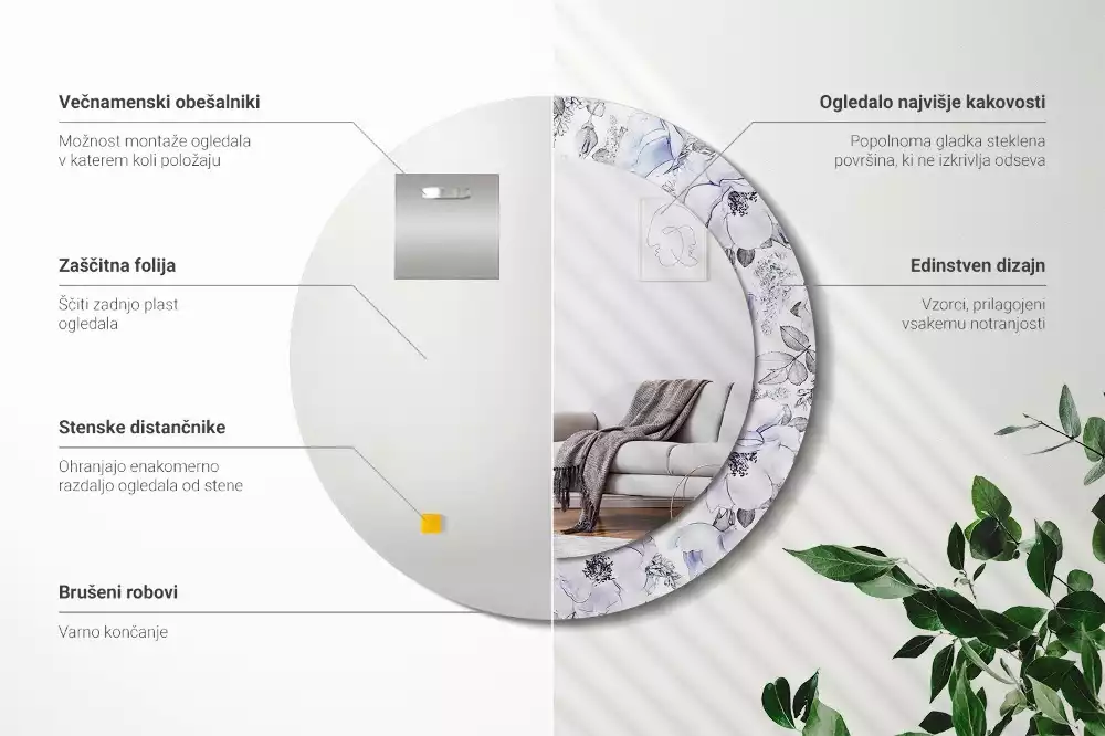 Kulaté dekorační zrcadlo na zeď Modré růže