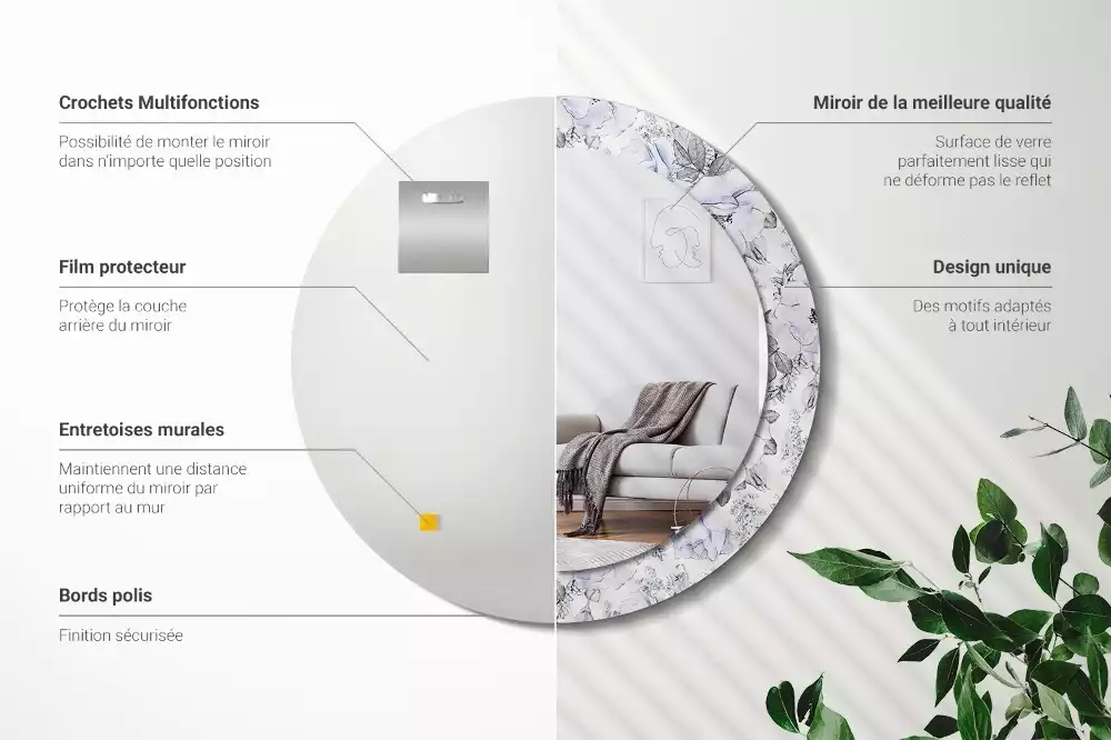 Kulaté dekorační zrcadlo na zeď Modré růže