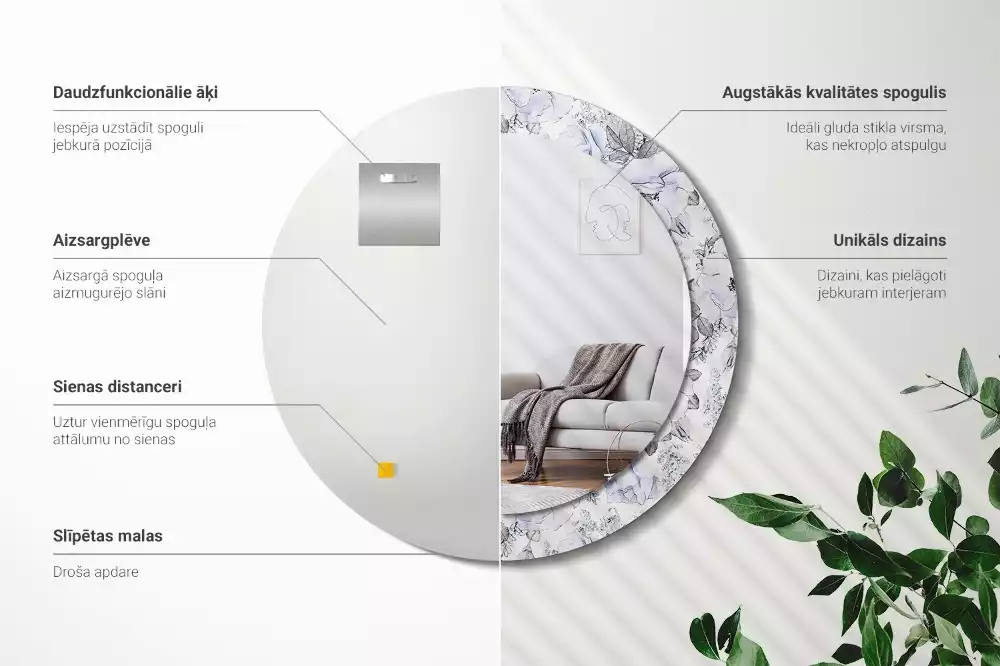 Kulaté dekorační zrcadlo na zeď Modré růže