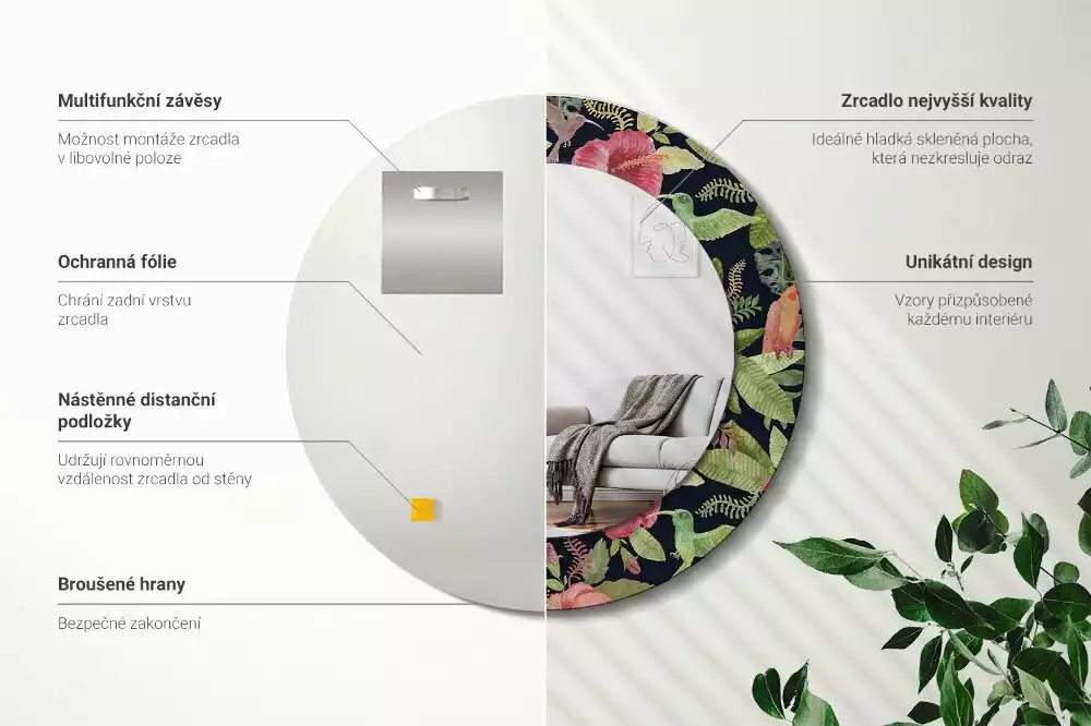 Kulaté dekorační zrcadlo na zeď Květy ibišku