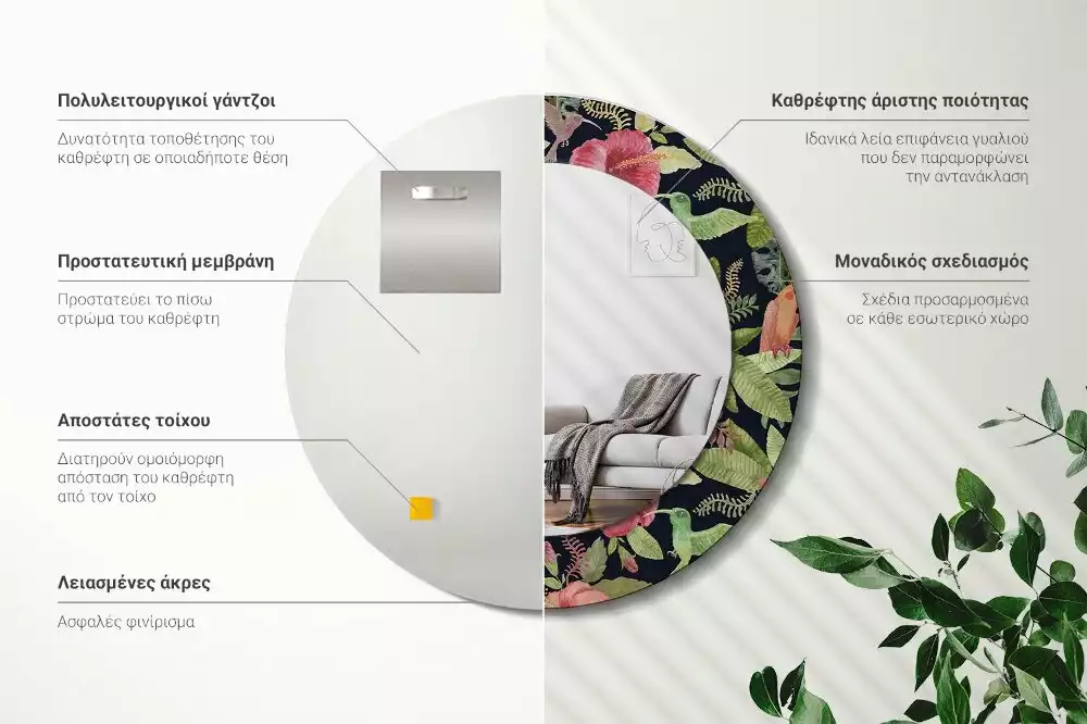 Kulaté dekorační zrcadlo na zeď Květy ibišku