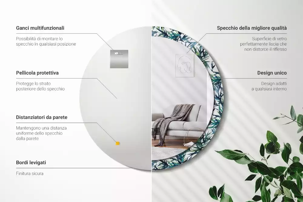 Kulaté dekorační zrcadlo na zeď Modré palmy