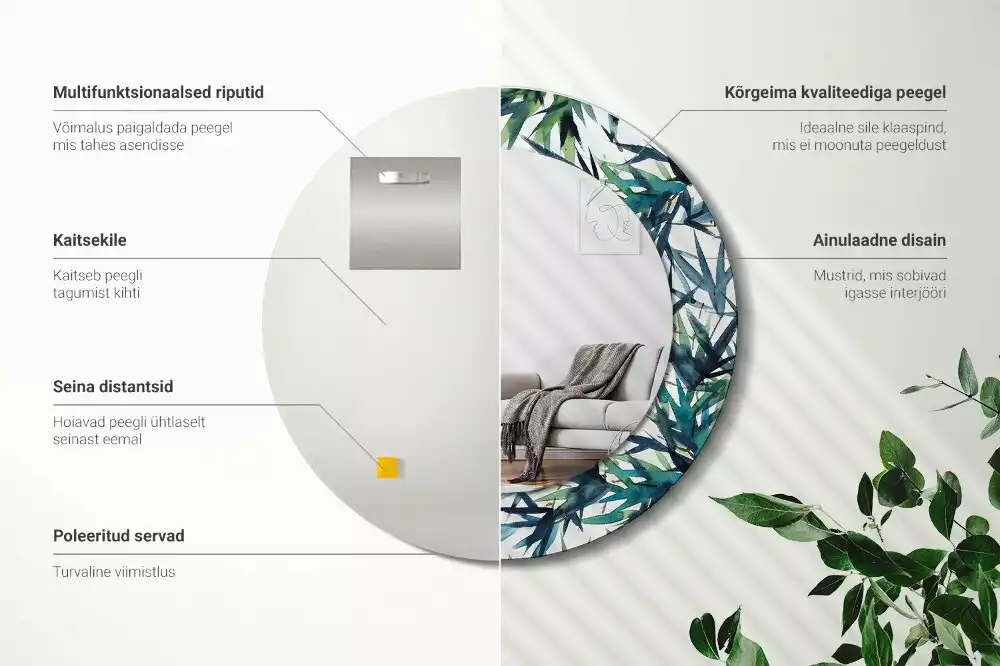 Kulaté dekorační zrcadlo na zeď Modré palmy