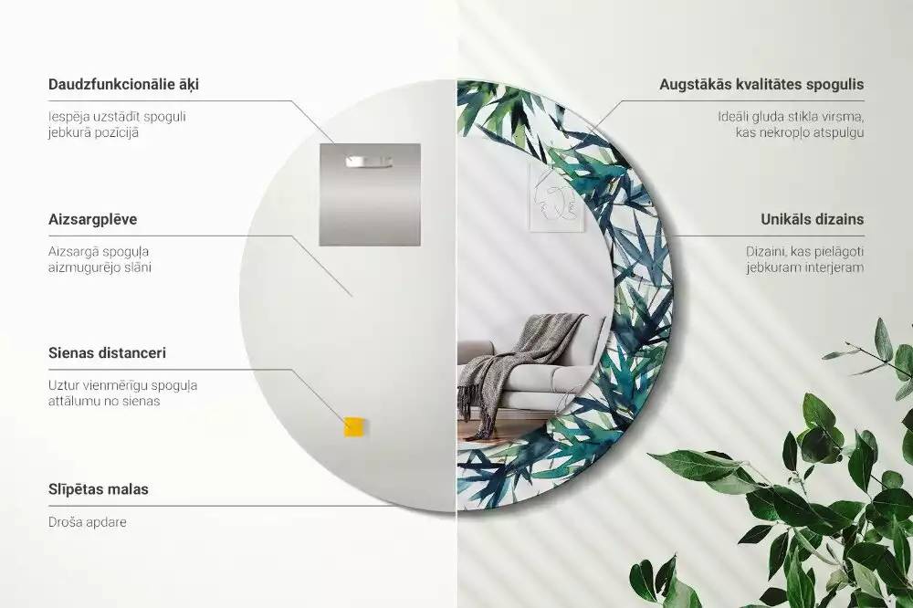 Kulaté dekorační zrcadlo na zeď Modré palmy