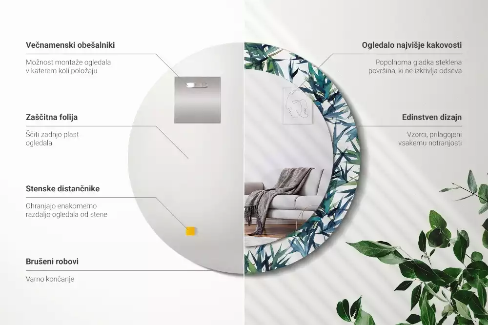 Kulaté dekorační zrcadlo na zeď Modré palmy